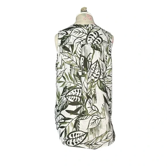 Tahari 100% Linen Tropical Palm Leaf Sleeveless Button-Front Top – Size Small - Picture 3 of 8